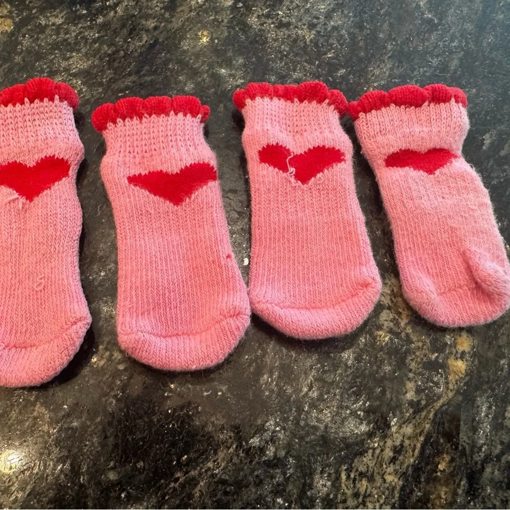 Pink Dog Halloween Booties with red hearts